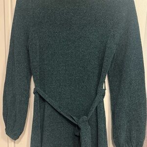 Teal Long Sleeve Dress with Tie Waist